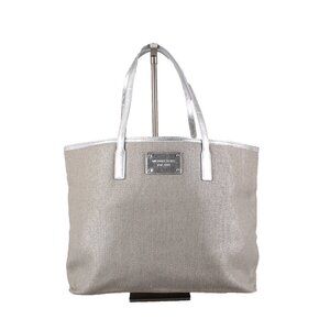 Michael Kors Purse 18 x 12 x 6 Silver Tan Side Pocket 100% Cotton Pu Trim Purse